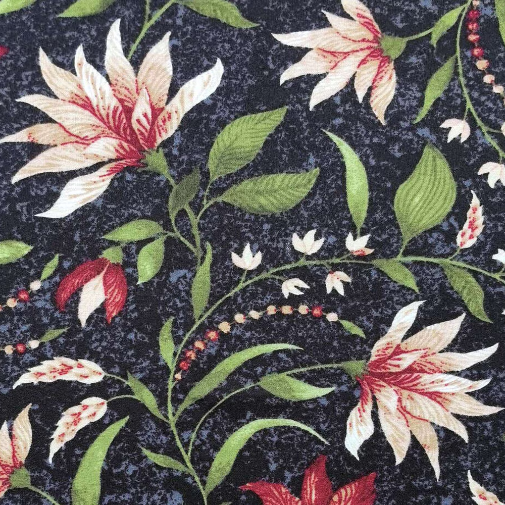 Floral Vines on Black Luxe Flannel Fabric image 0