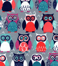 Snuggle Flannel Fabric-Colorful Owls On Gray image 0