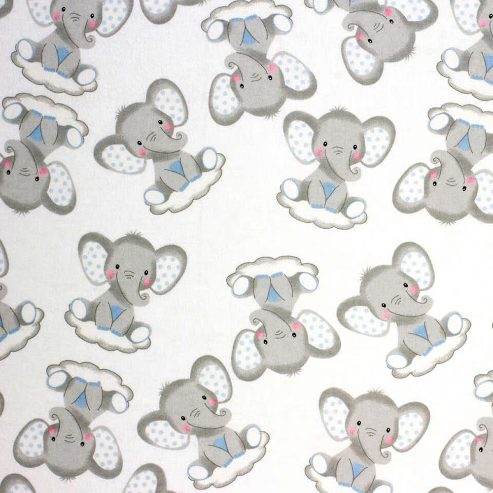Sleepy Elephants On Clouds Nursery Flannel Fabric image 0