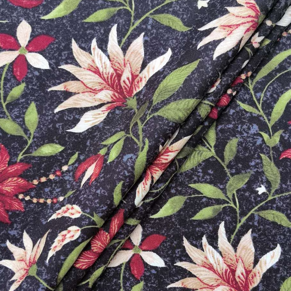 Floral Vines on Black Luxe Flannel Fabric image 1