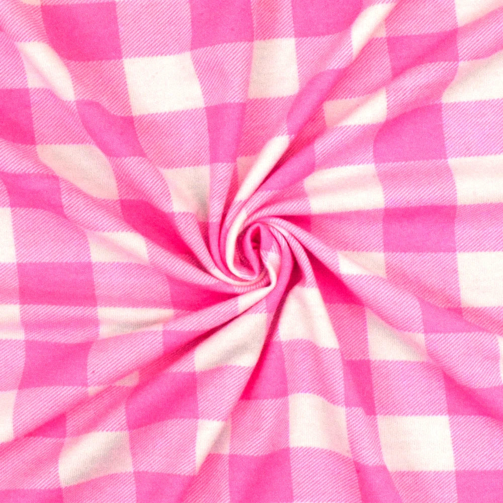 Pink-White Gingham Printed Stretch Polyester Jersey Knit Fabric image 1