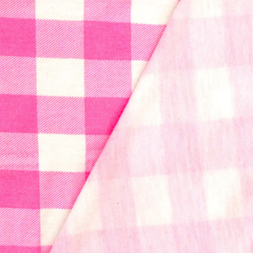 Pink-White Gingham Printed Stretch Polyester Jersey Knit Fabric image 2