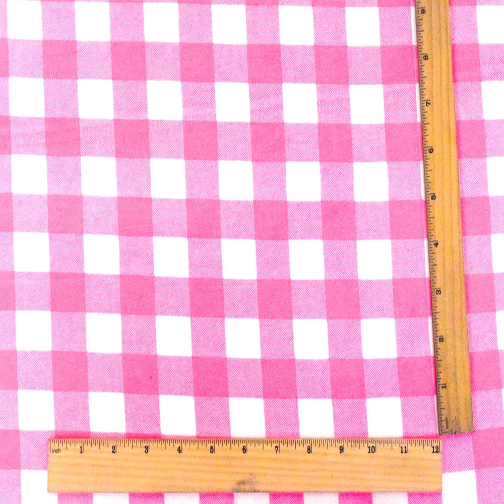 Pink-White Gingham Printed Stretch Polyester Jersey Knit Fabric image 3