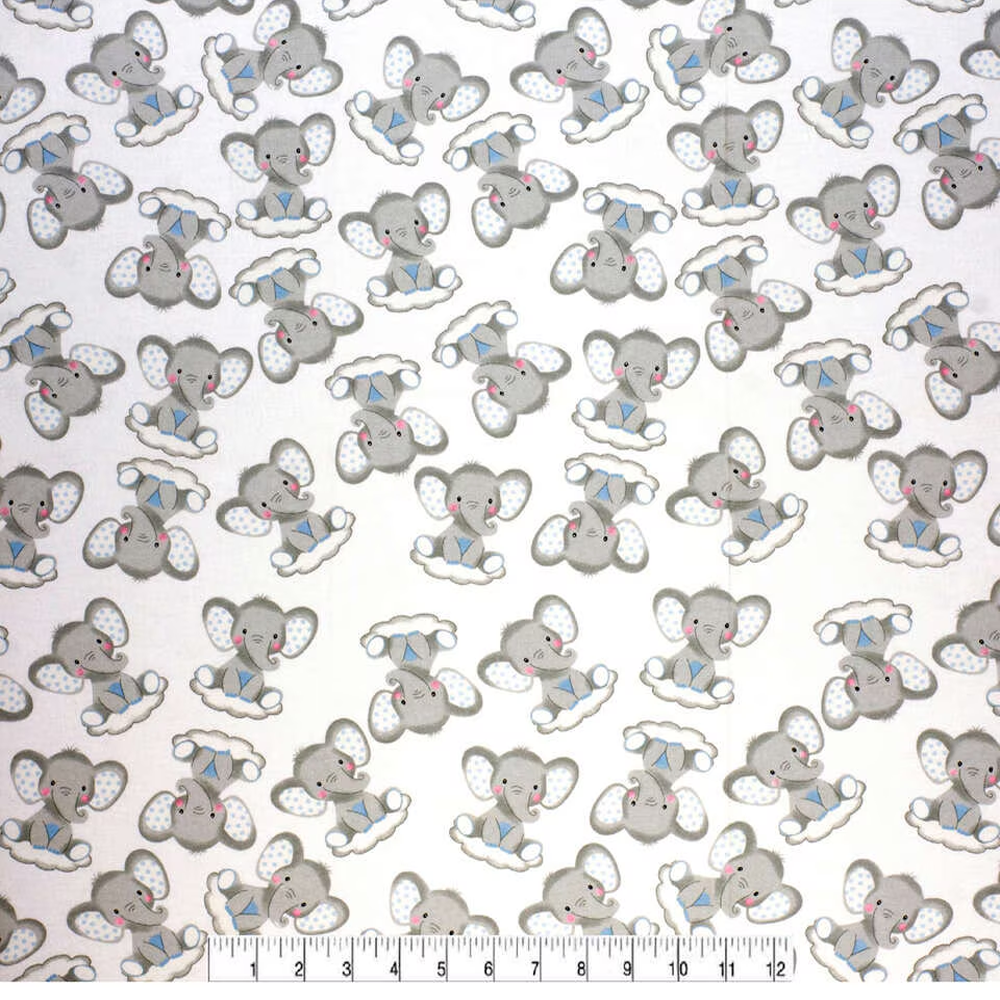 Sleepy Elephants On Clouds Nursery Flannel Fabric image 1
