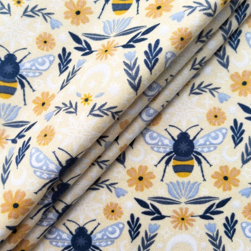Celestial Bee on Cream Luxe Flannel Fabric image 1